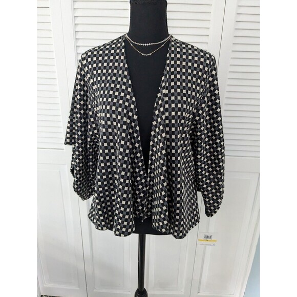 Anthracite by Muse Shawl Womens sz M Black Gray Plaid Kimono RUANA New w/ Tags - Picture 1 of 11